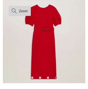 Ted Baker Red Puff Sleeve Belted Midi Dress